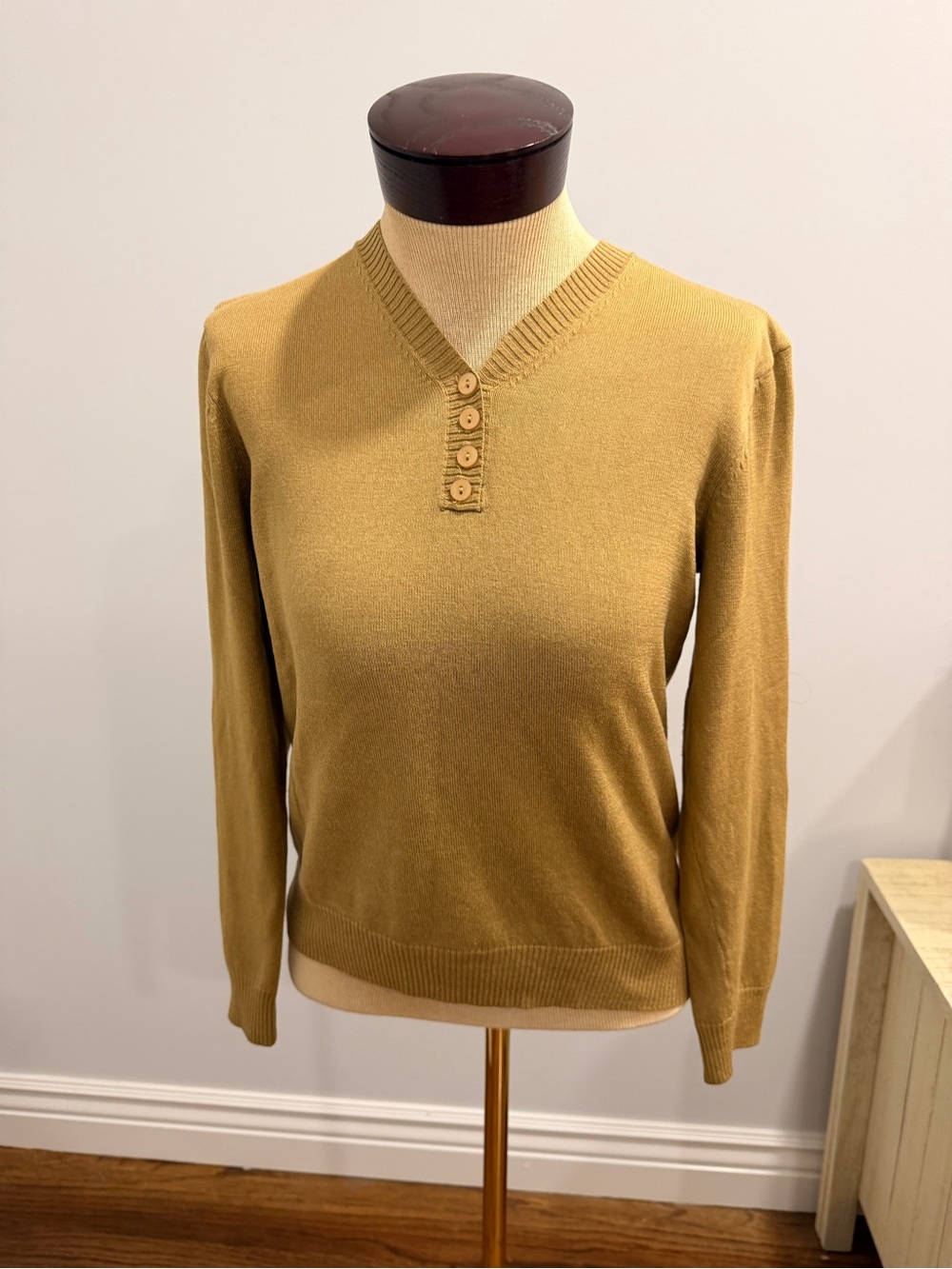 Architect V-Neck Button Pullover Sweater in Mustard